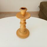 Vintage candle holder in weathered yellow wood