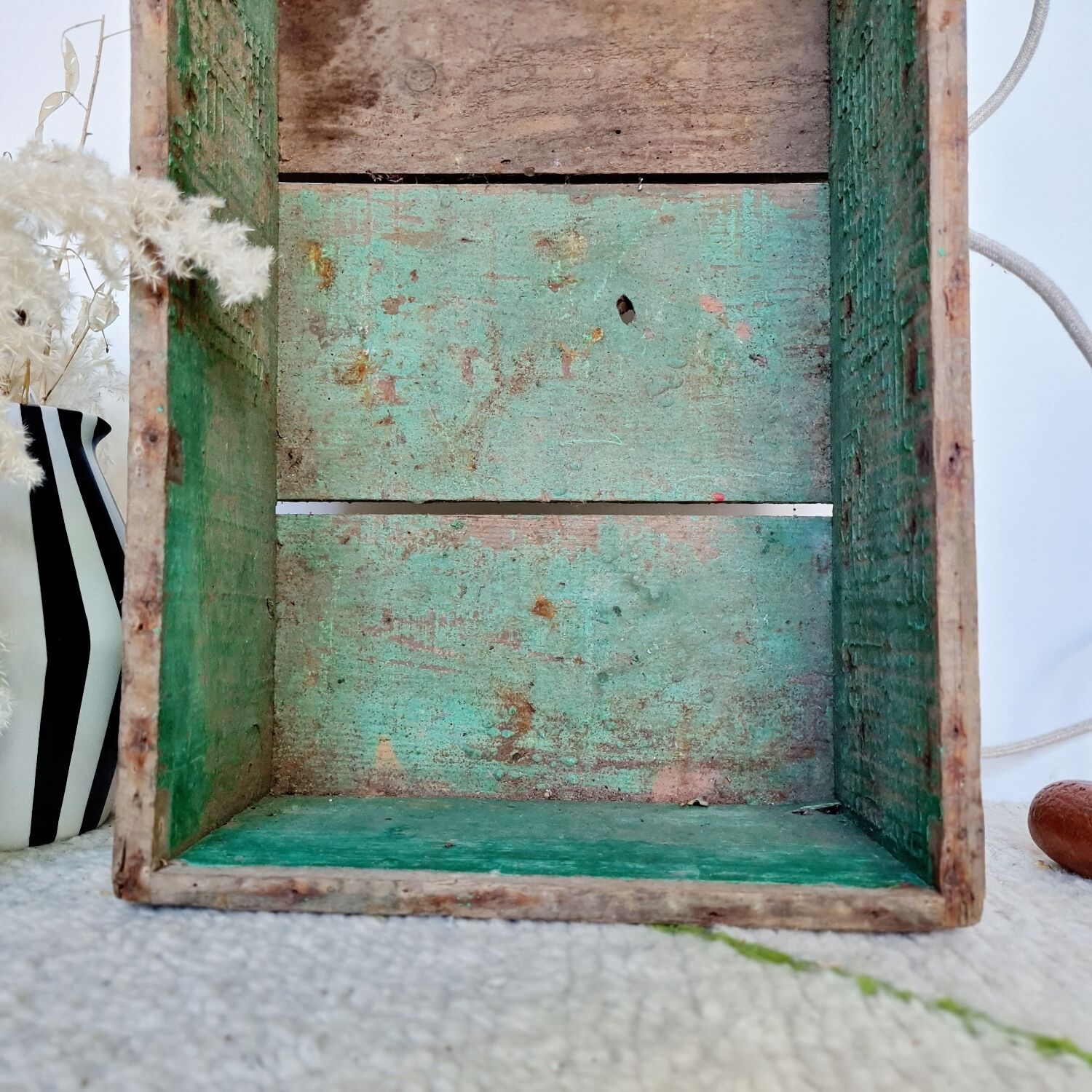 Patinated green wooden box