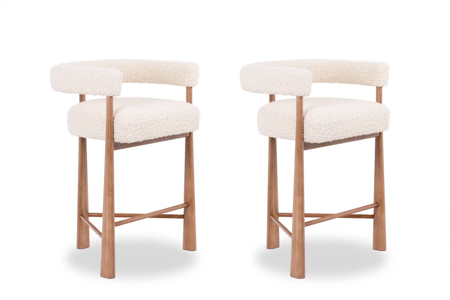 Pair of blond beech bar stools. Contemporary work.