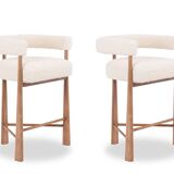Pair of blond beech bar stools. Contemporary work.