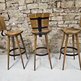 Set of 3 vintage 1970s bar stools