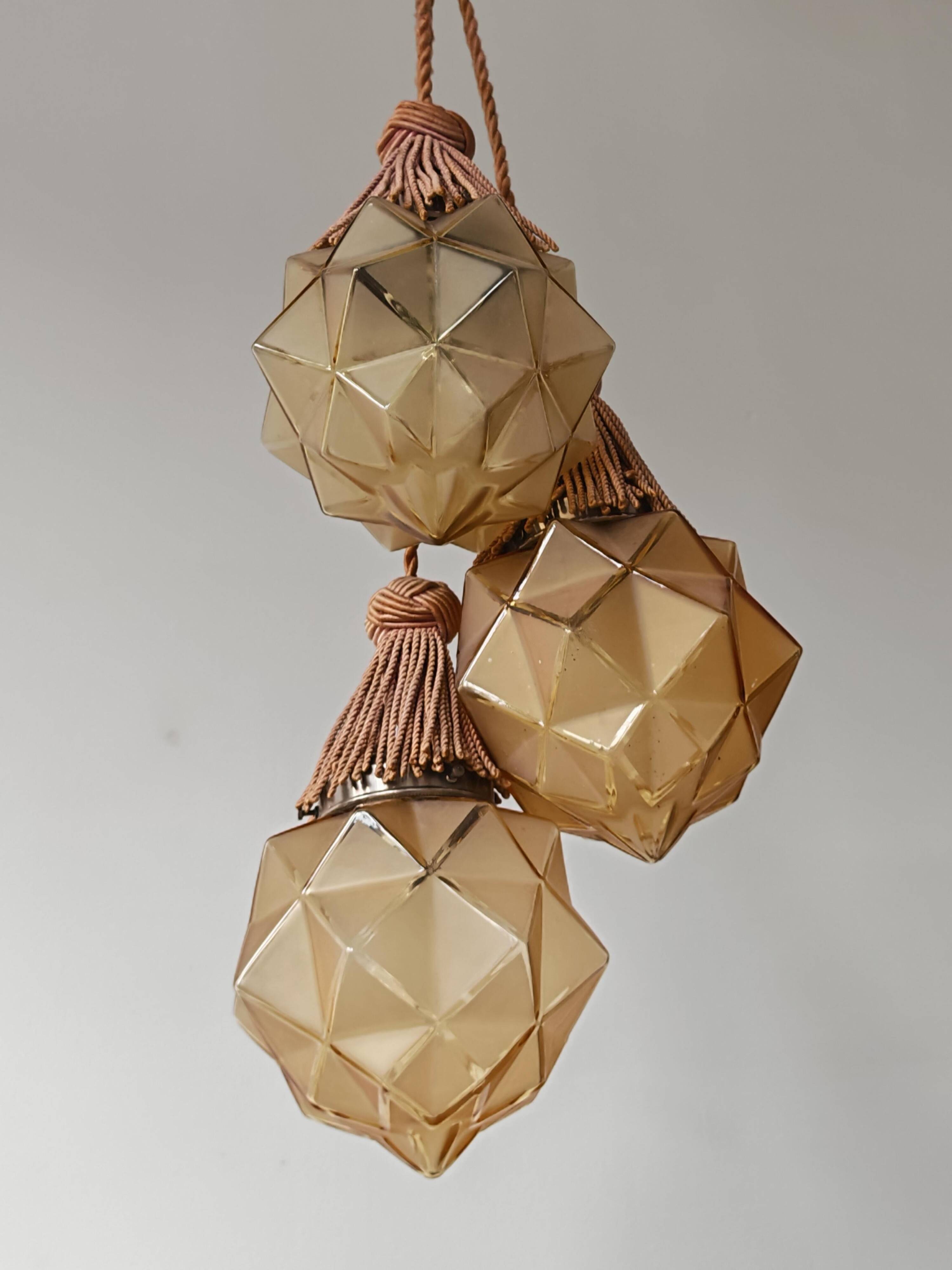Lustre Art Déco avec Abat-jours en Forme d'Étoile, 1930