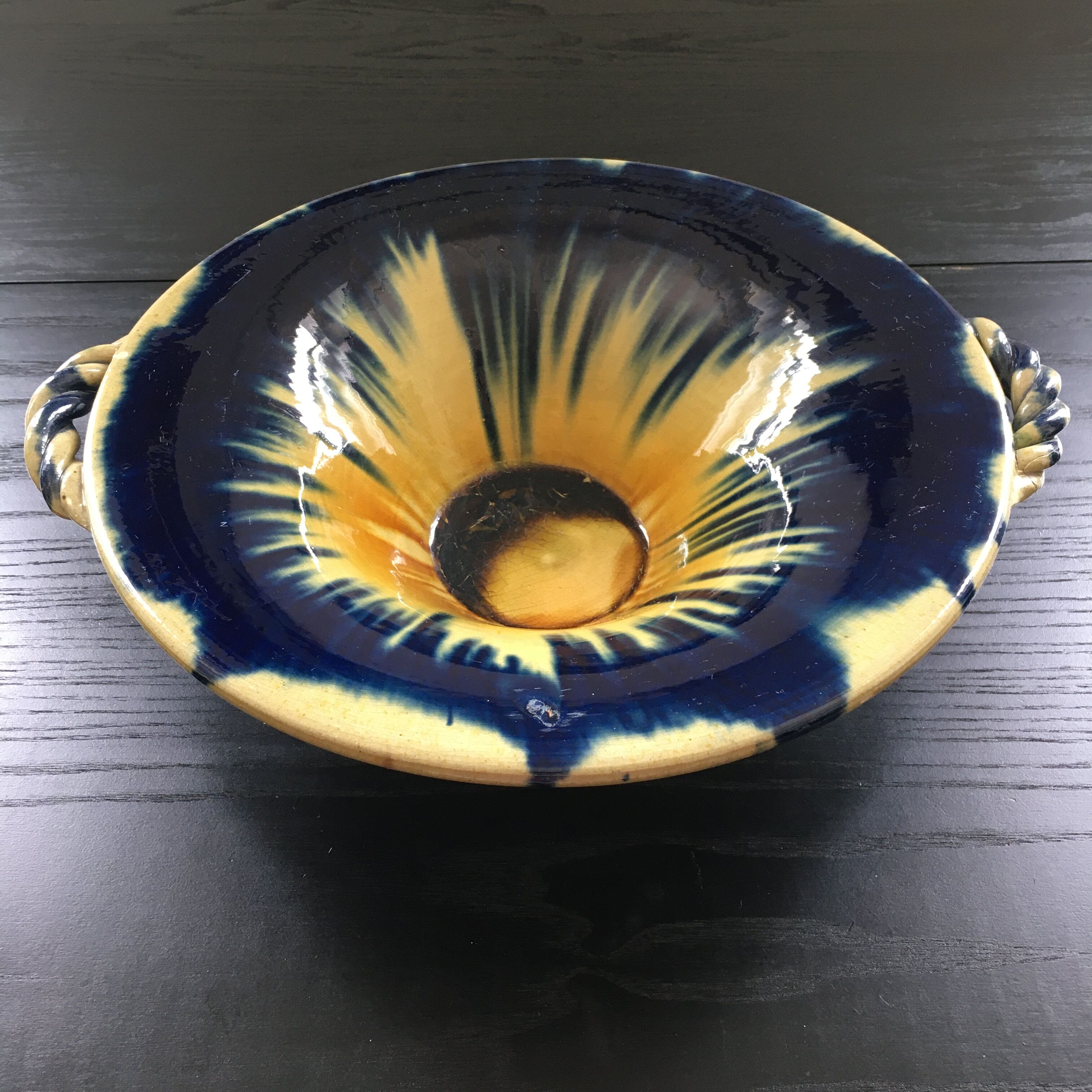 Yellow and blue flamed Vallauris cup