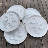5 white oyster plates, St Amand faiencerie - vintage