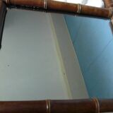 Vintage wooden bamboo mirror bohemian retro 47.5 cm by 41.5 cm