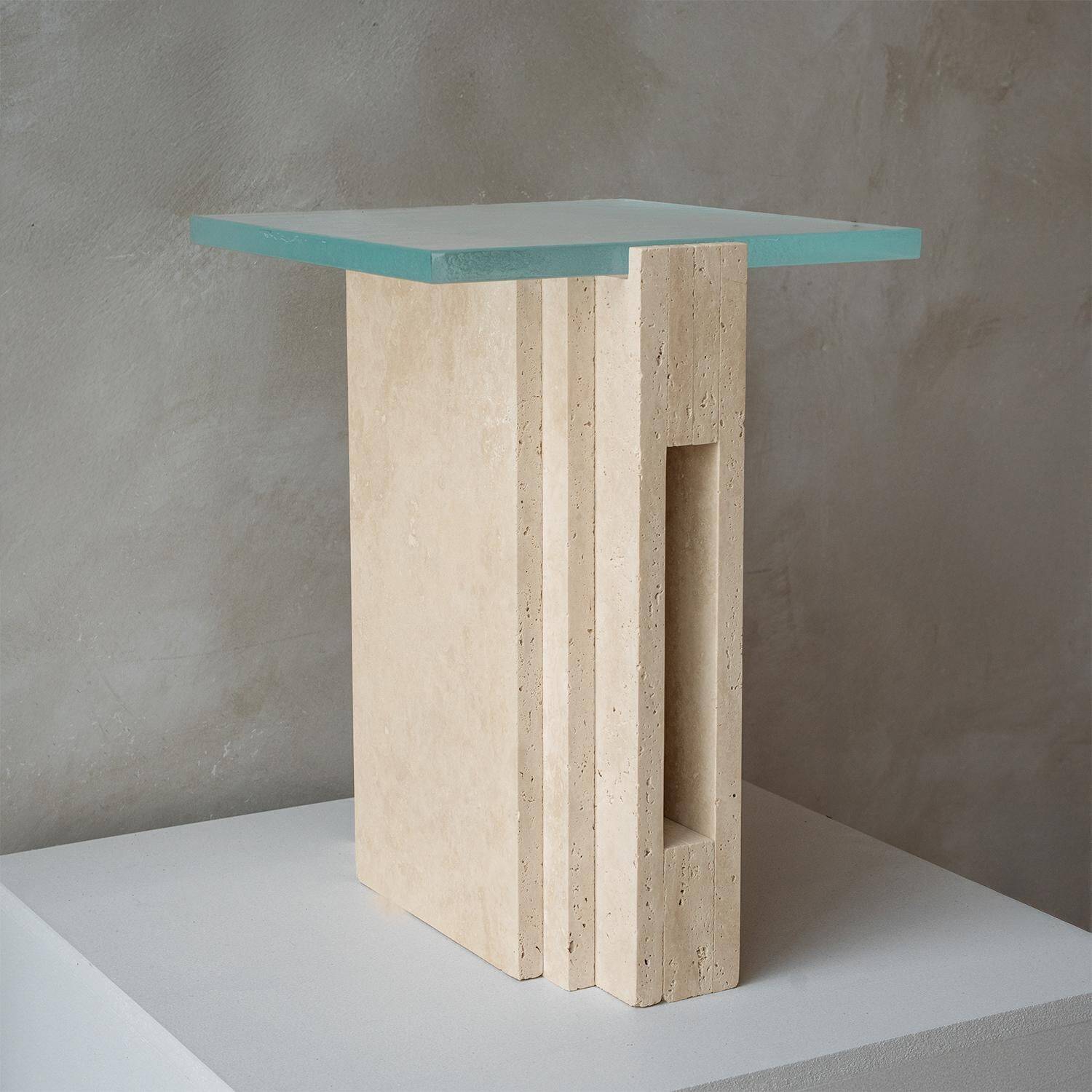 Travertine - Glass side table "LLOYD"