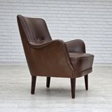 1960s, Danish armchair, furniture leather, ash wood legs.