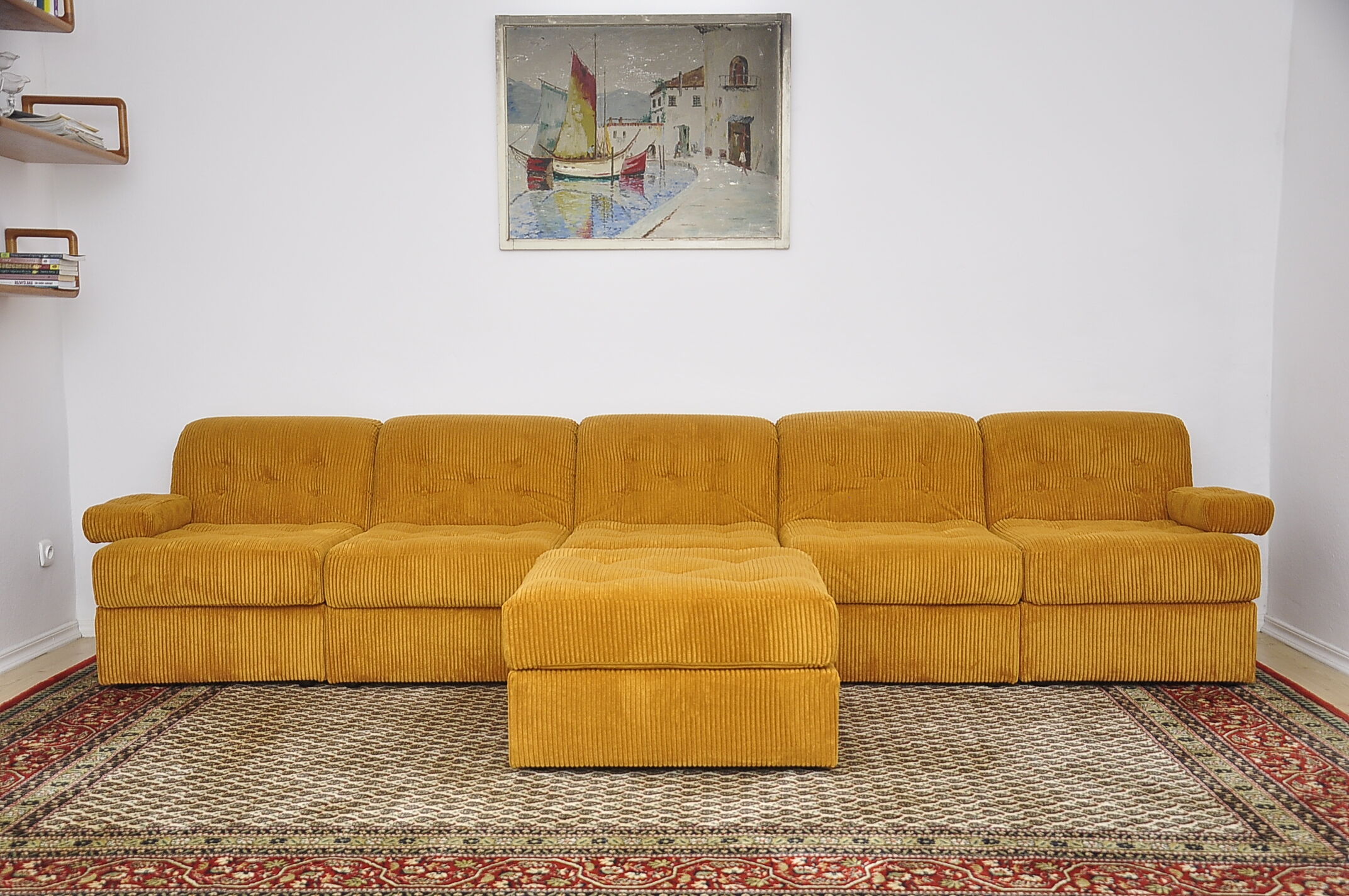 Yellow corduroy modular sofa, 1970s, set of 6