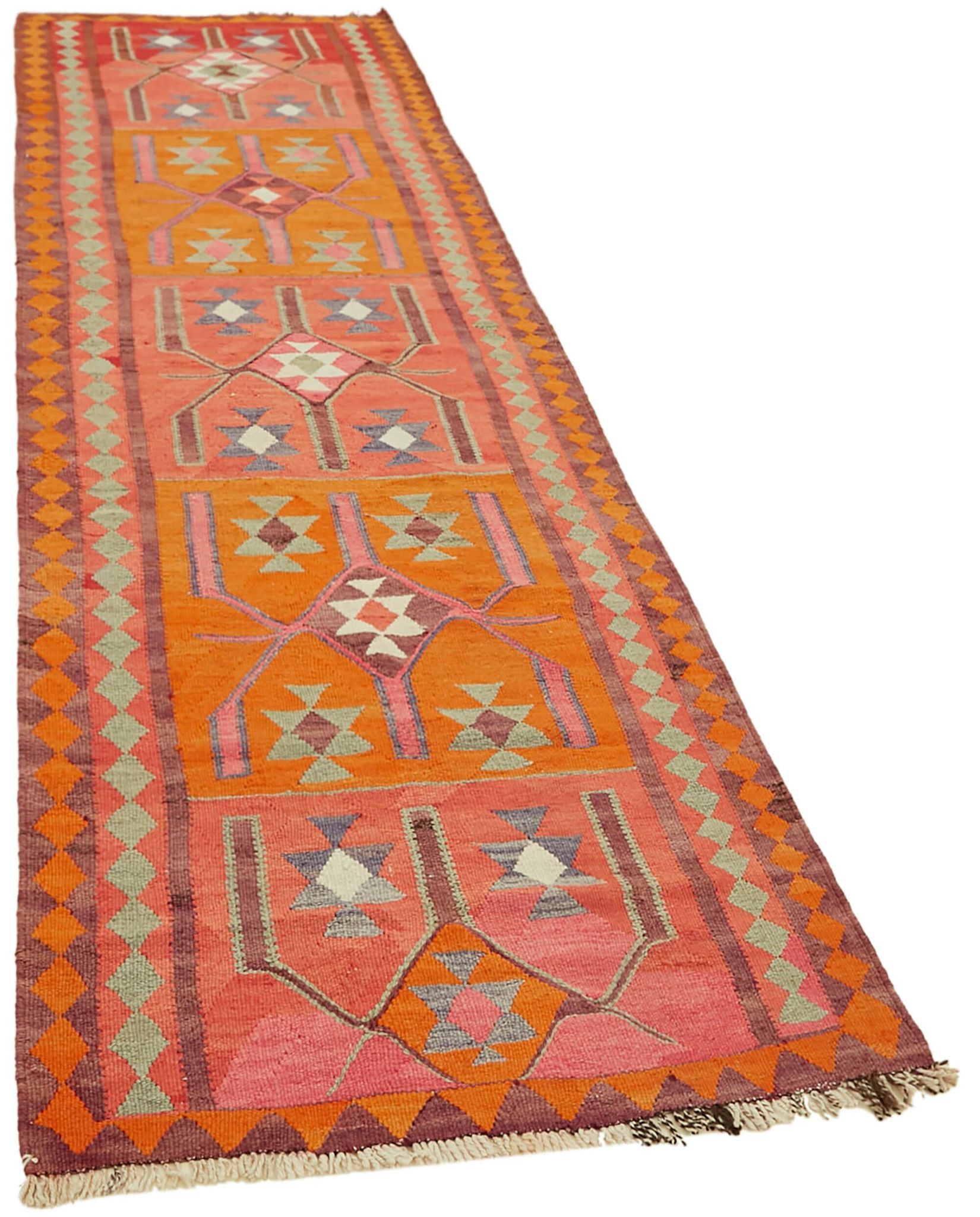 Turkish Handwoven Vintage Herki Kilim 105 cm x 355 cm