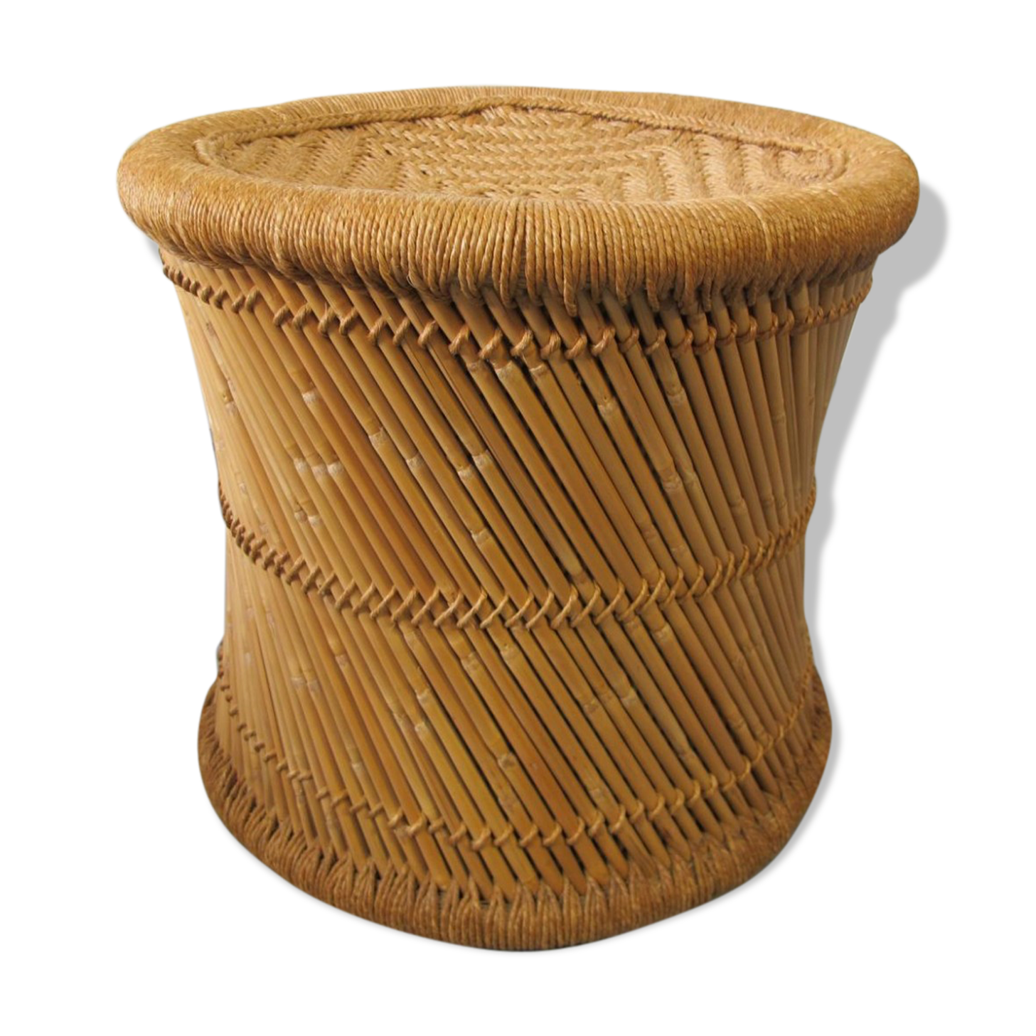 Mmd-century stool in rattan and rope, India, 1950 s
