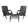 Pair of chesterfield armchairs and ottoman