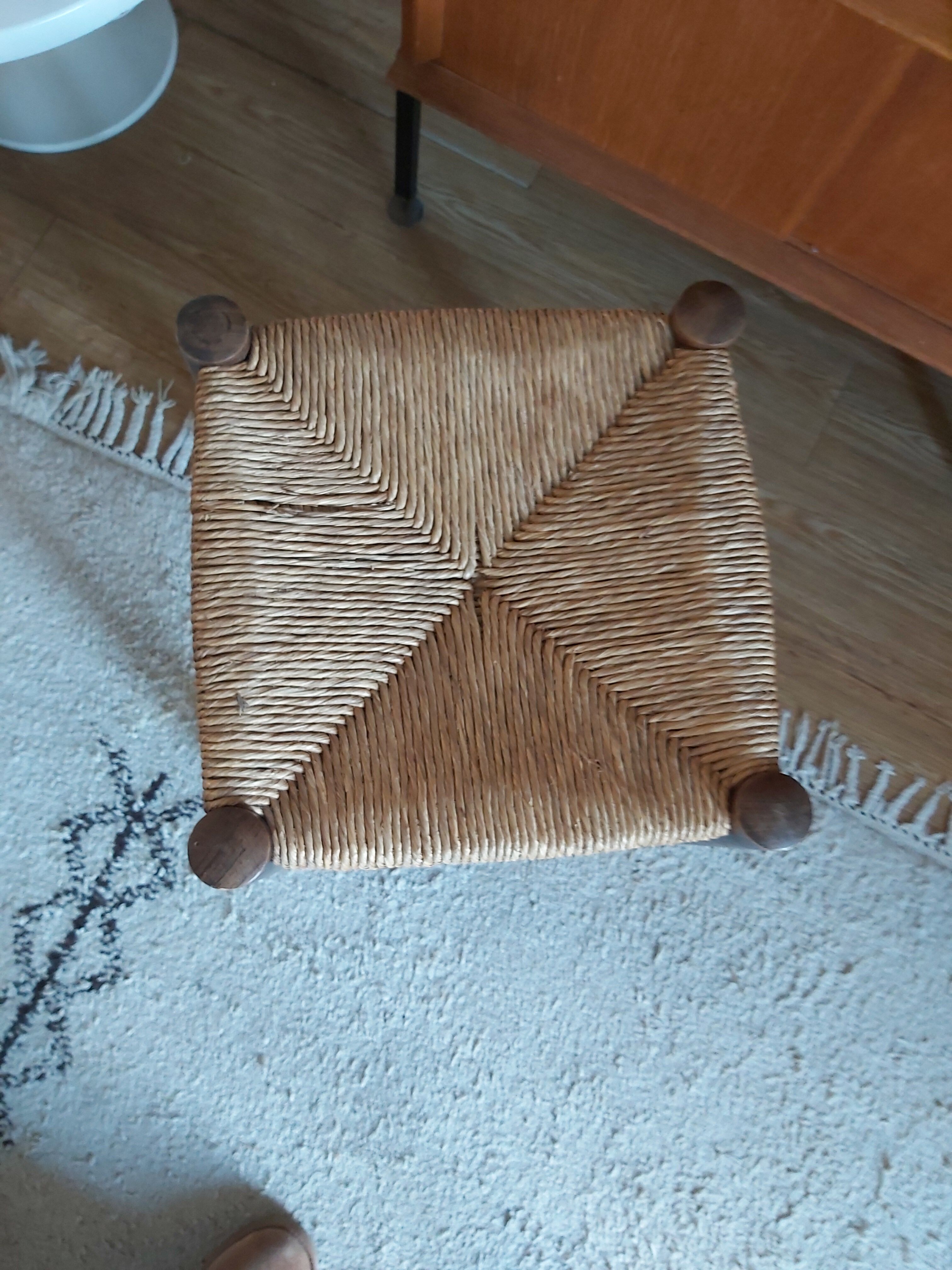 Wooden and vintage straw tabout