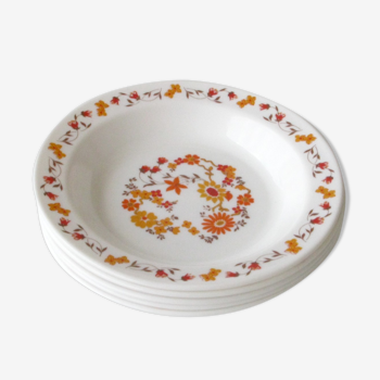 Lot 5 arcopal hollow plates -decorated with orange flowers