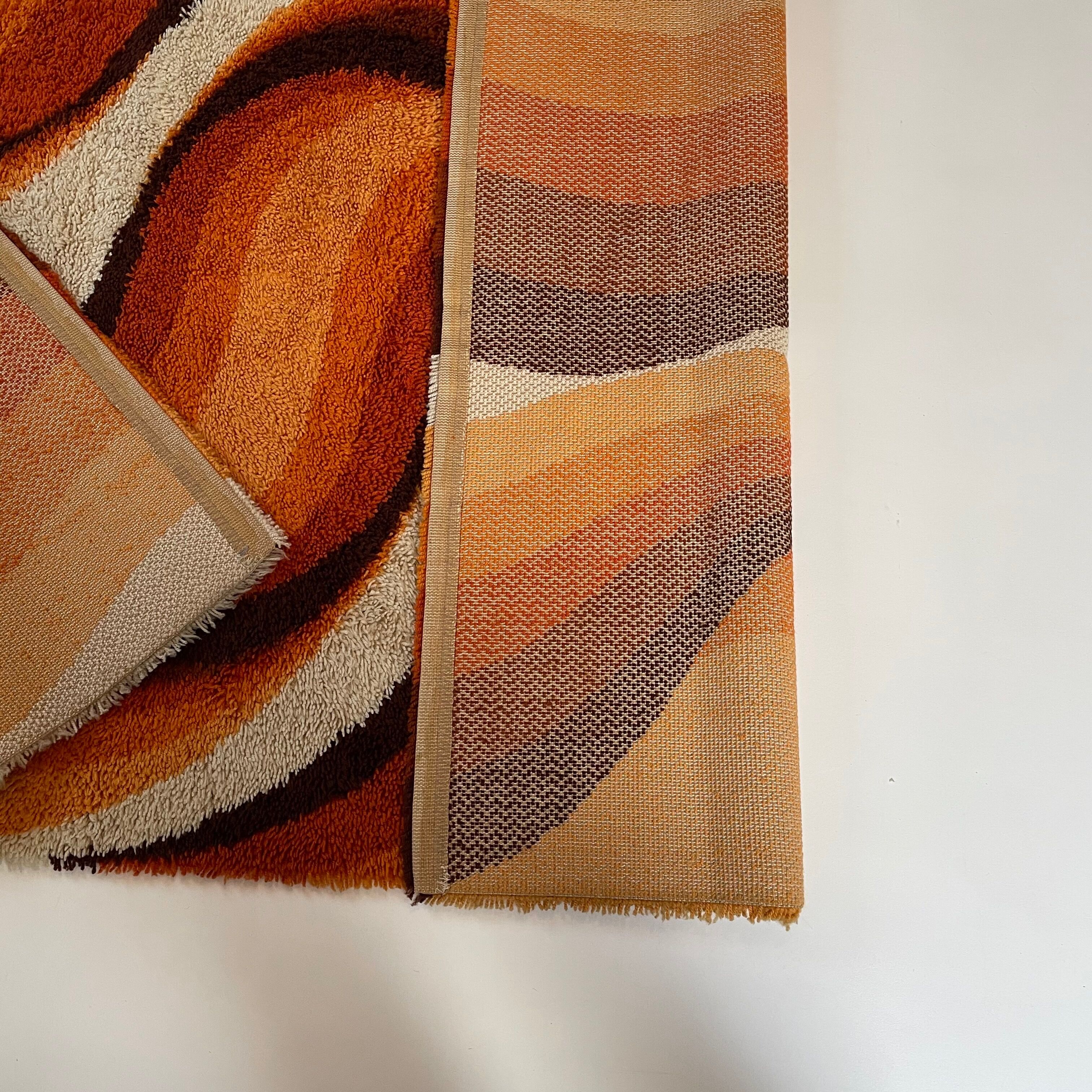 Large Psychedelic "WAVE"High Pile Rug by Prinstapijt Desso, Netherlands 1970s