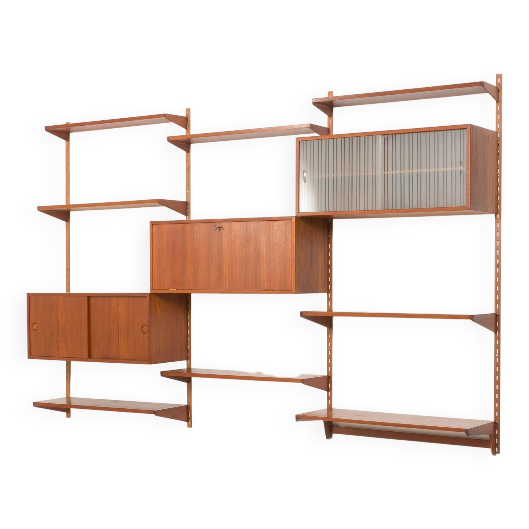 Three-compartment teak wall cabinet by Kai Kristiansen for FM Mobler, Denmark, 1960s