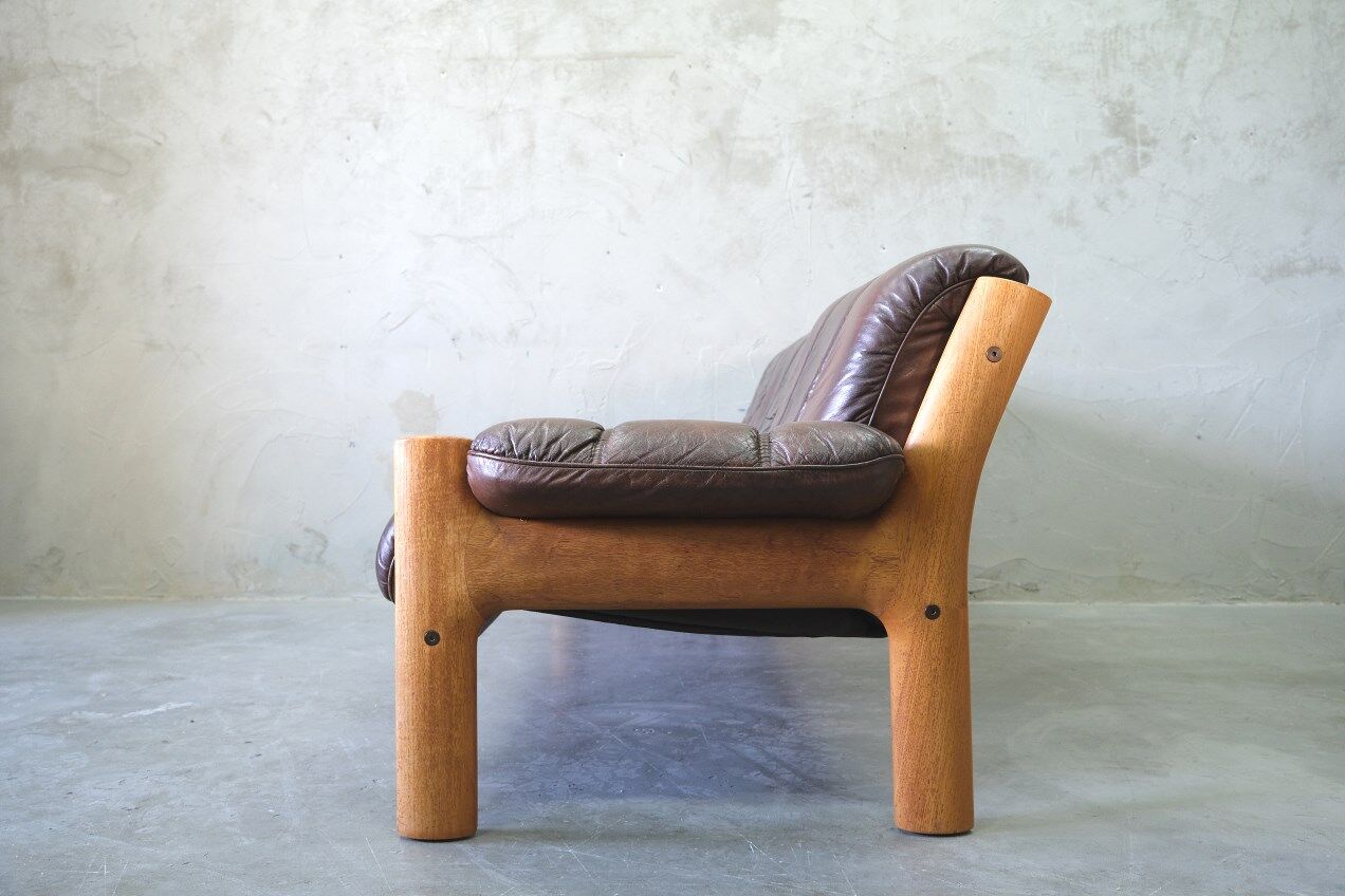 Mid-Century Teak and Leather 3-Seater Sofa from Ekornes, 1970s