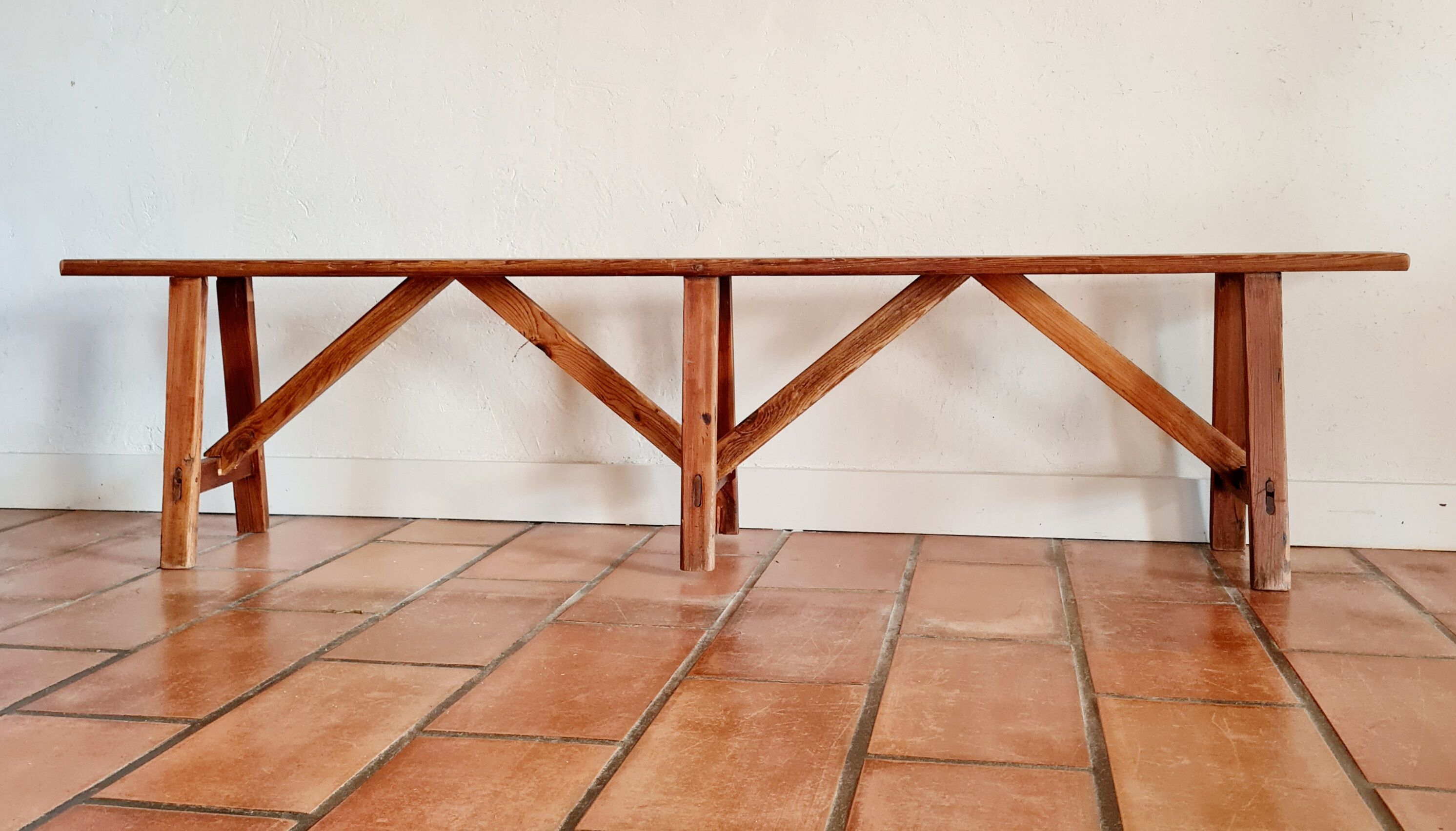 Old wooden farmhouse bench