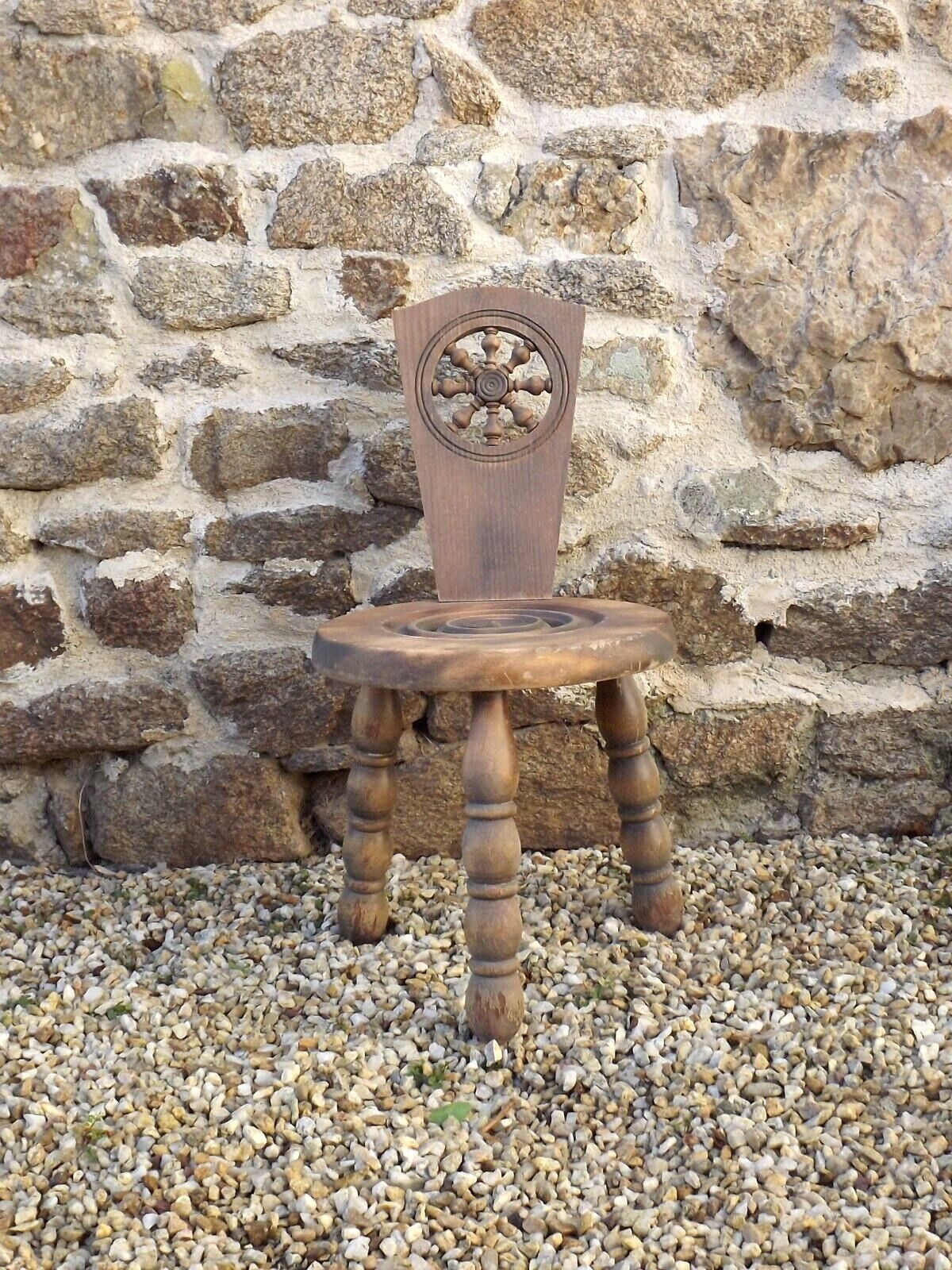 Vintage French Handcrafted Wooden Child's Stool with Added Back