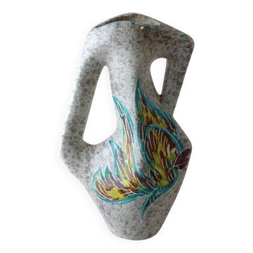 Old zoomorphic vase with fish decoration, by A. Borty, from Vallauris