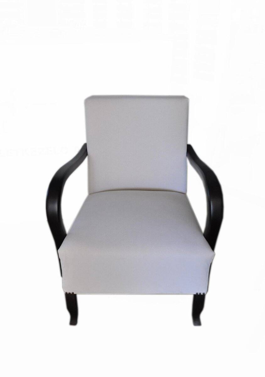 Ivory Art Deco armchair in fabric and dark wood, high back, 1920s-1930s.