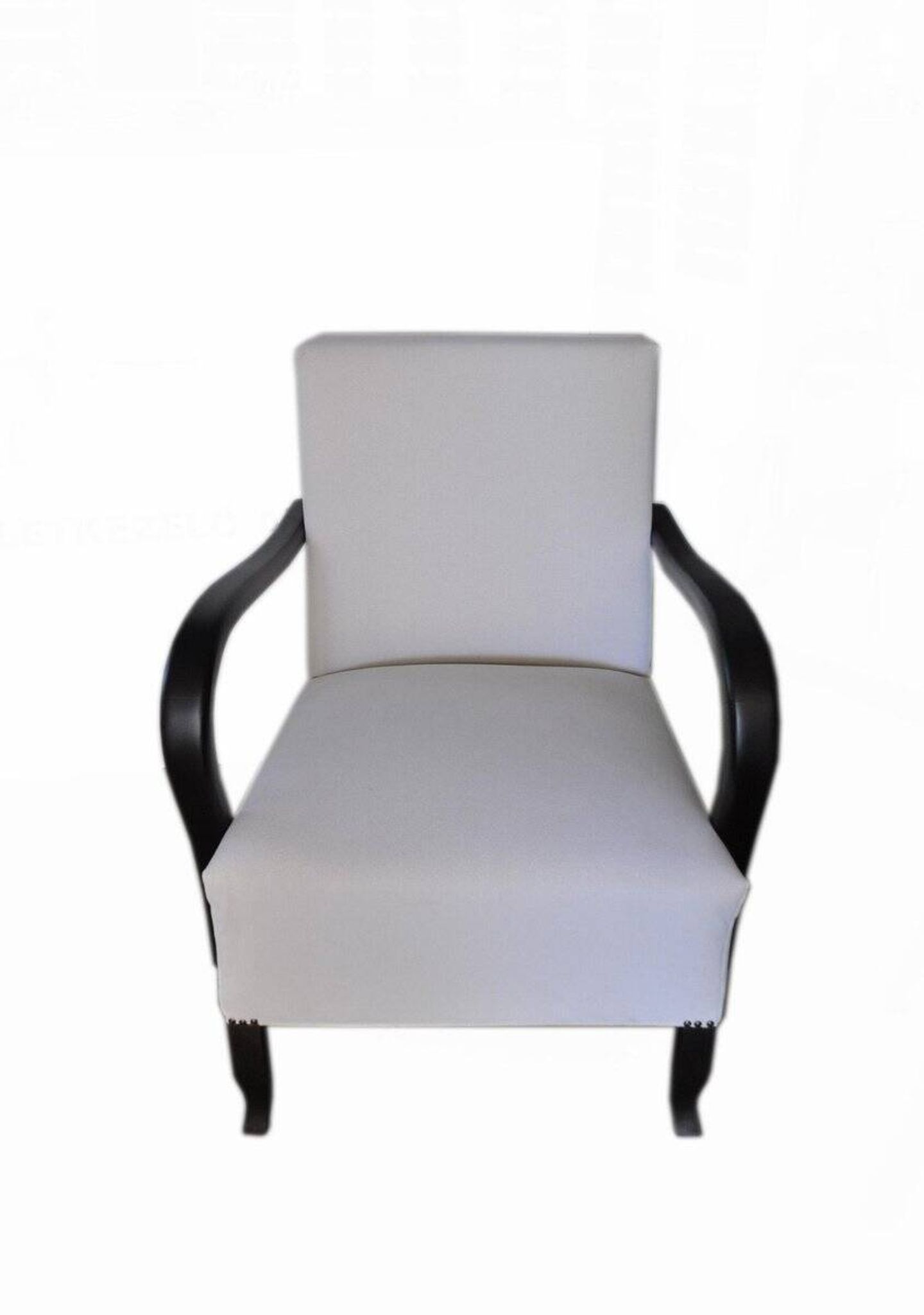Ivory Art Deco armchair in fabric and dark wood, high back, 1920s-1930s.