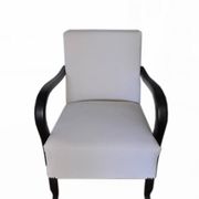 Ivory Art Deco armchair in fabric and dark wood, high back, 1920s-1930s.