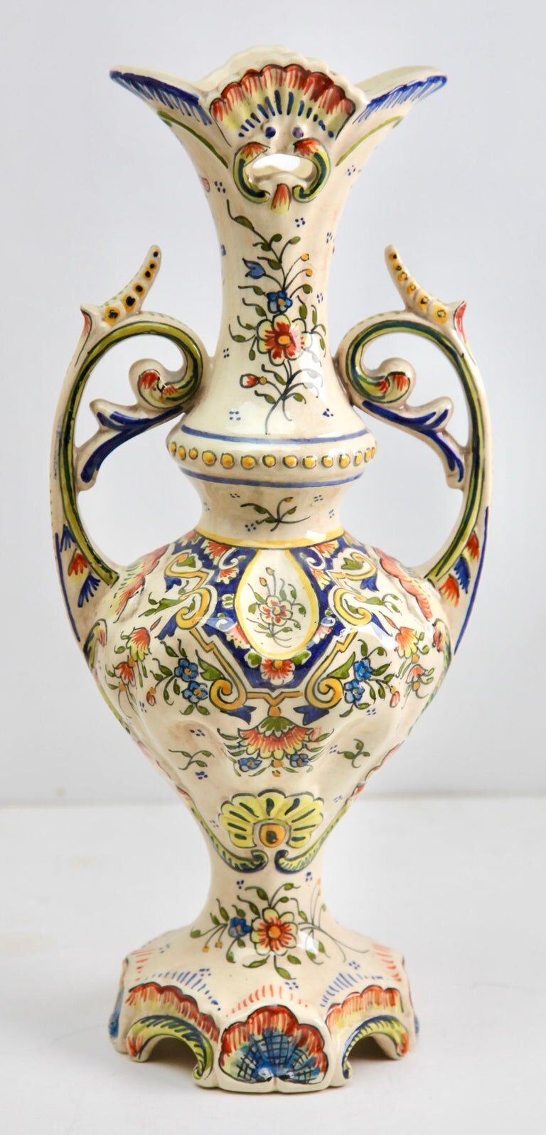 Hand-painted earthenware vase from Rouen, France twentieth century
