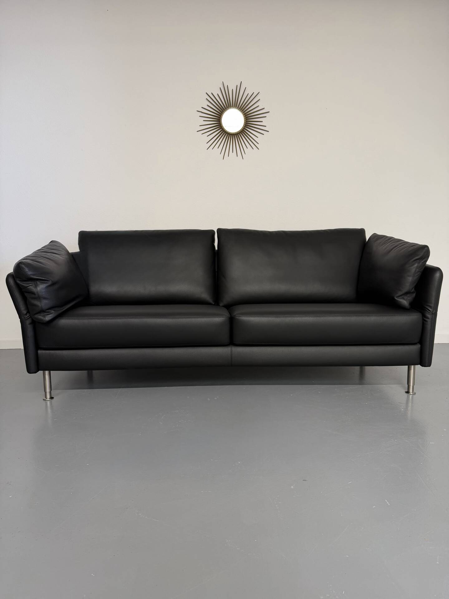 3-seater sofa Intertime I-Cielo black leather contemporary design
