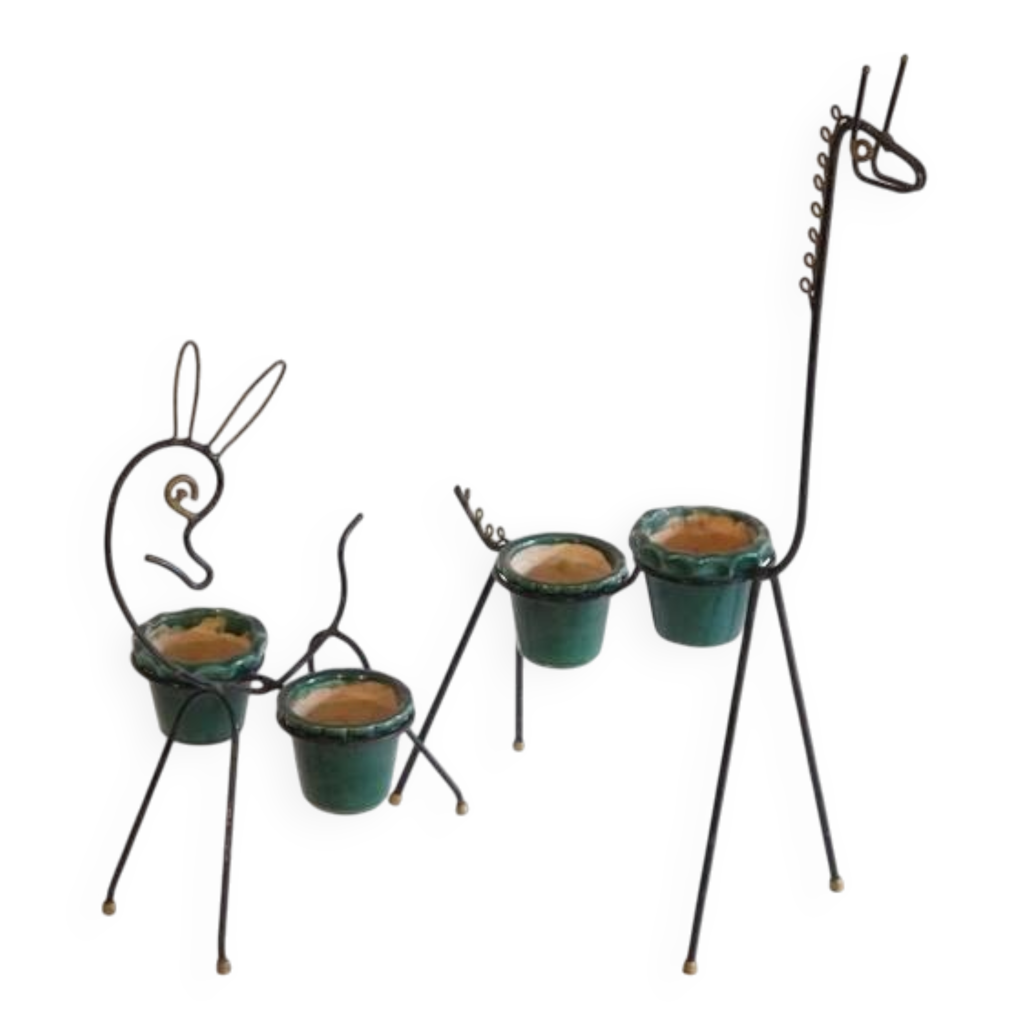 Pair of metal and ceramic plant stands
