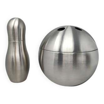 1970s Gorgeous "Bowling" Cocktail Shaker With Ice Bucket Tauma by Guzzini.