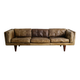 Danish Mid Century Three Seater Brown Sofa "V11" by Illum Wikkelsø, 1960s