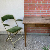 Set of 4 vintage folding armchairs in green velvet