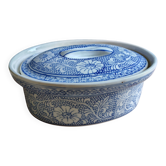Terrine Ovale Vintage en Porcelaine Bleue et Blanche, Cocotte-Couvercle