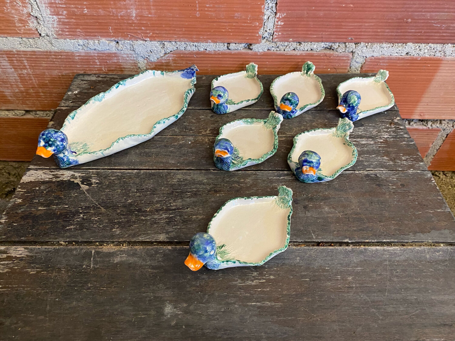 Plate + 6 Duck-Shaped Foie Gras Service Plates, Polychrome Ceramic