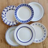 6 vintage mismatched blue and white earthenware dessert plates - Cutie Lot
