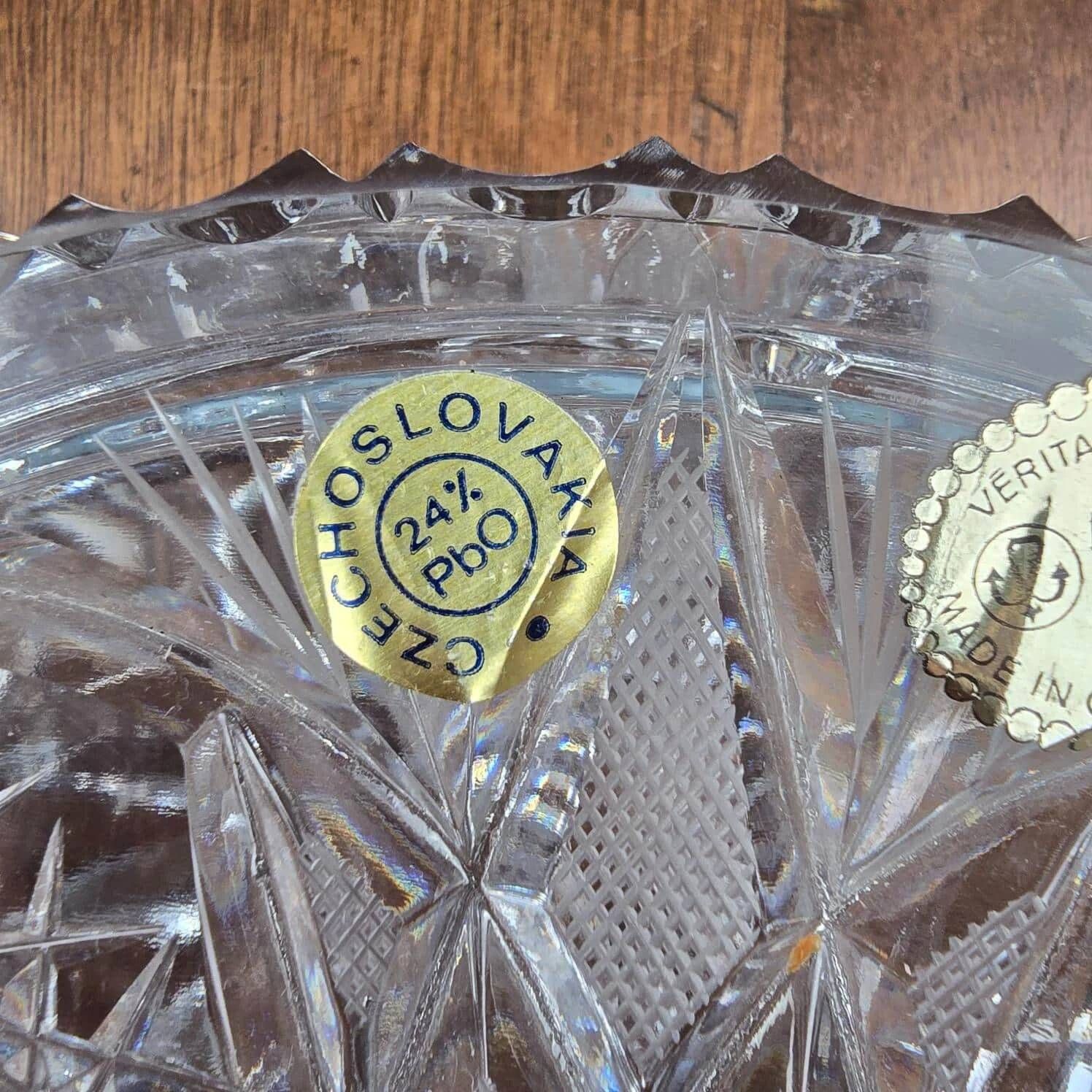 Vintage hand-cut Bohemian crystal bonbonnière Czechoslovakia