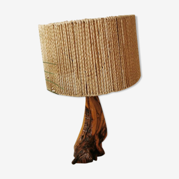 Vintage flashy wood and rope brutalist style lamp