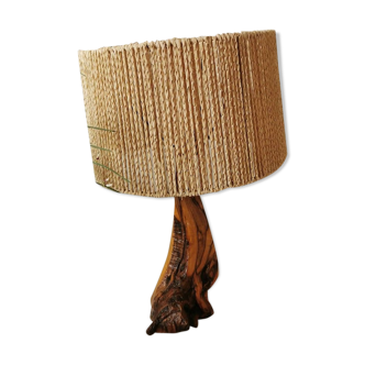 Vintage flashy wood and rope brutalist style lamp