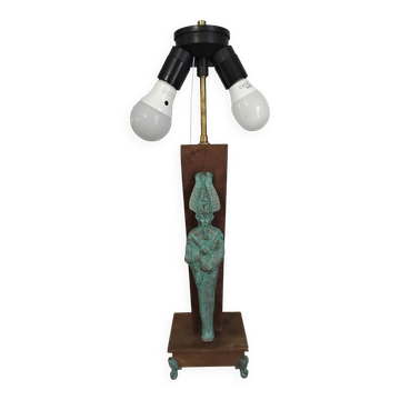 Vintage egyptian lamp osiris bronze teak with case