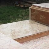 Renovated Art Deco buffet, pink marble and original mirror.