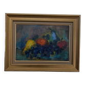 Oil on cardboard still life with fruits 1970 golden frame