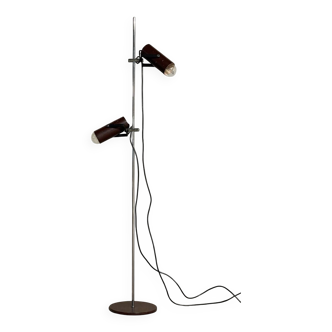 Vintage brown steel floor lamp with 2 spotlights