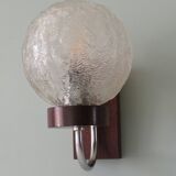 Mid-century wall lamp, teak and glass, Belgium 1960-1970