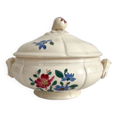 Small vintage ivory earthenware tureen with flowers, Digoin Sarreguemines