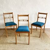 Beech wood chairs, sabre legs and upholstered seat, 1960s-1970s