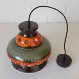 Vintage ceramic pendant light: 1970s rustic handmade chandelier