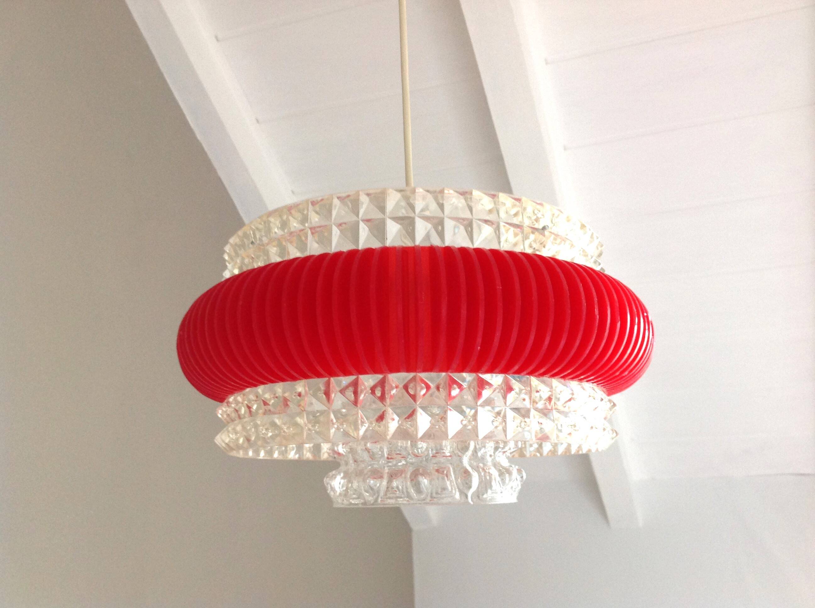 Suspension in glass and plexiglass with diamond points / vintage 60s-70s