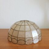 Chandelier pendant lamp in mother-of-pearl and vintage brass