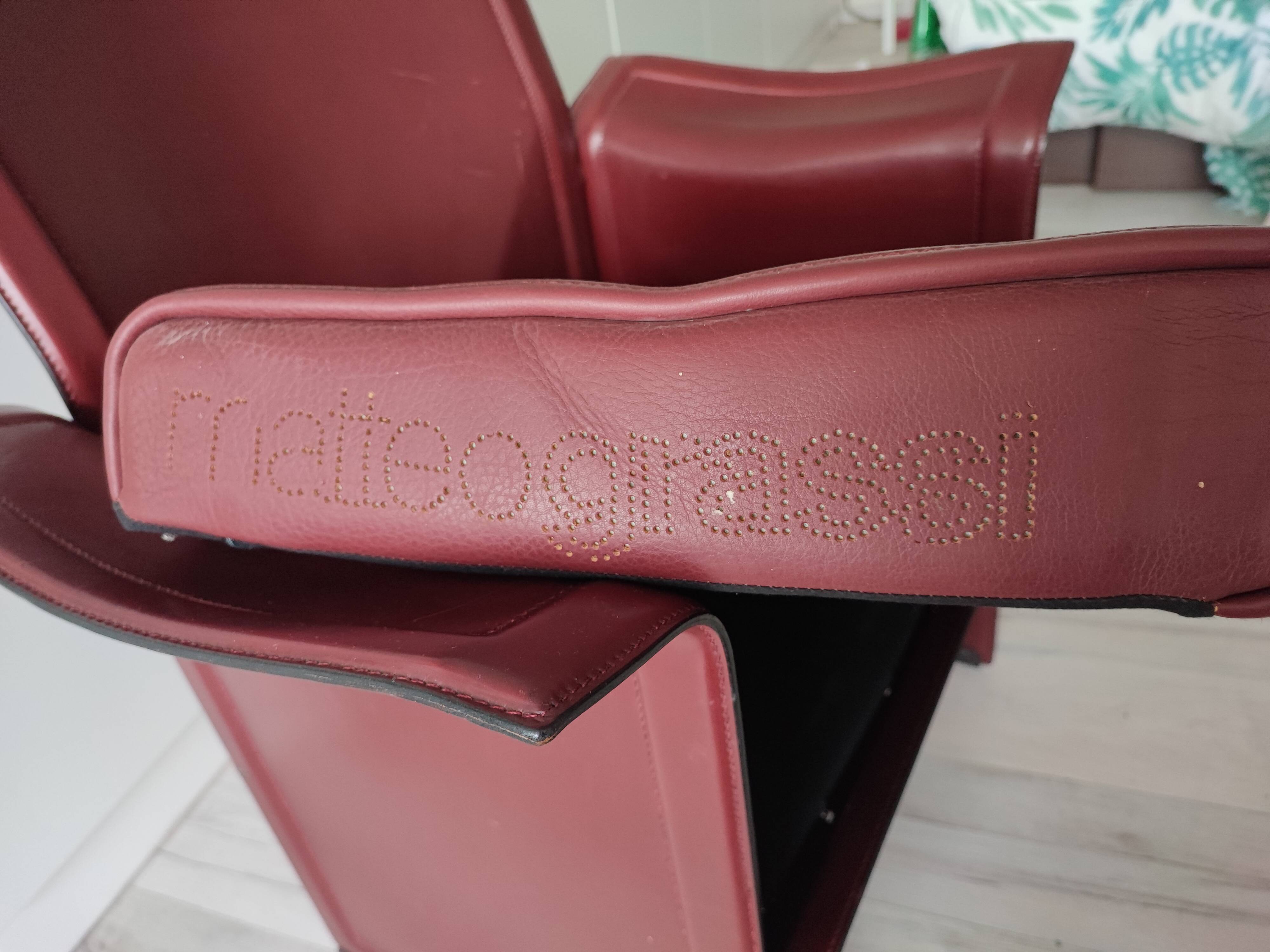 Bordeaux leather armchair by Tito Agnoli for Matteo Grassi, Italy
