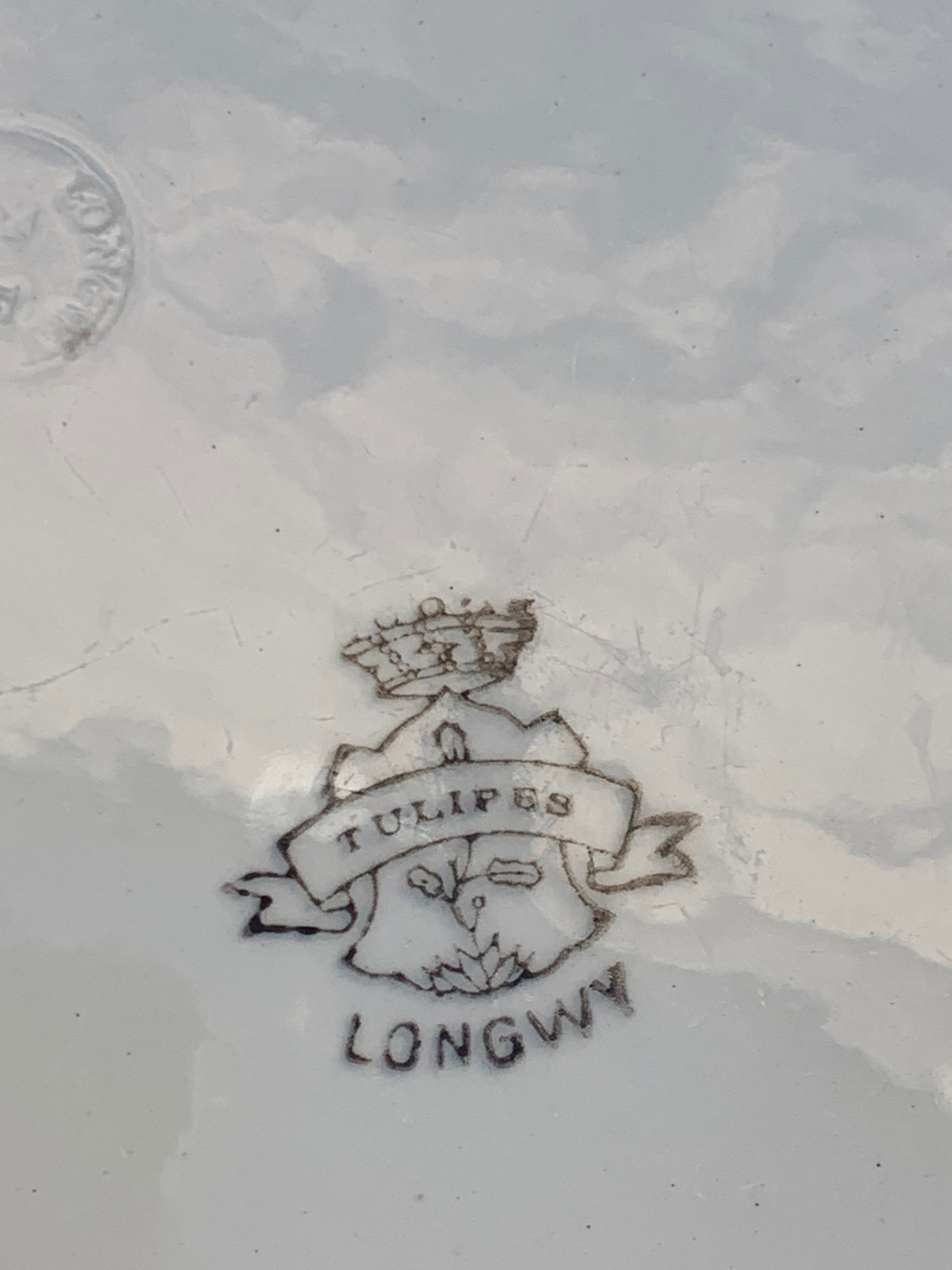 Hollow dish pattern green tulips longwy france old